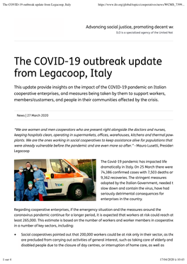 The COVID-19 Outbreak Update from Legacoop, Italy