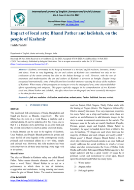 Bhand Pather and Ladishah, on the People of Kashmir Fidah Pandit