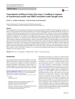 Seedlings in Response to Pseudomonas Putida Stain FBKV2 Inoculation Under Drought Stress