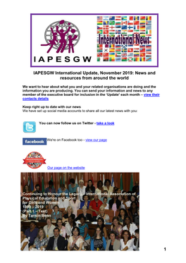 1 IAPESGW International Update, November 2019