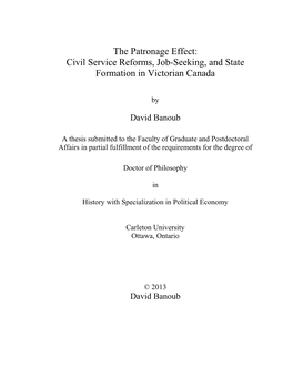 The Patronage Effect: Civil Service Reforms, Job-Seeking, and State Formation in Victorian Canada