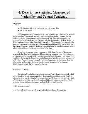 4. Descriptive Statistics: Measures of Variability and Central Tendency
