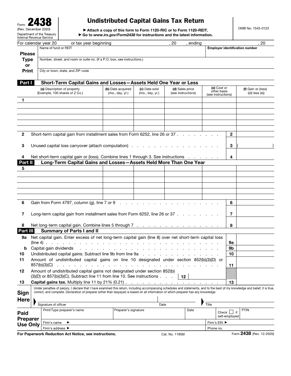 Form 2438 OMB No