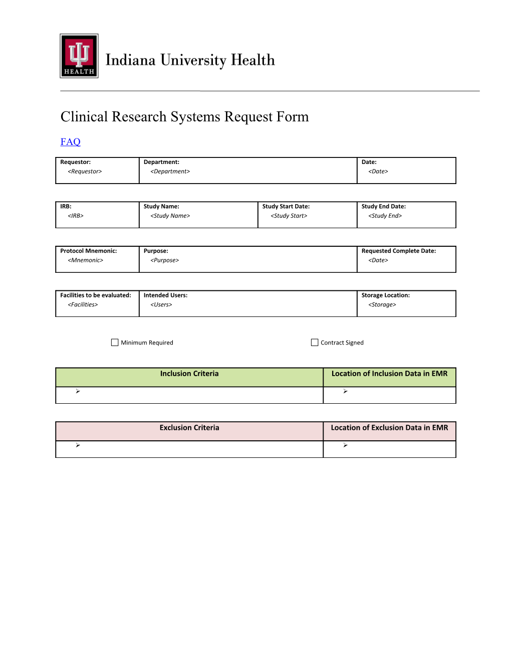 Clinical Research Systems Request Form