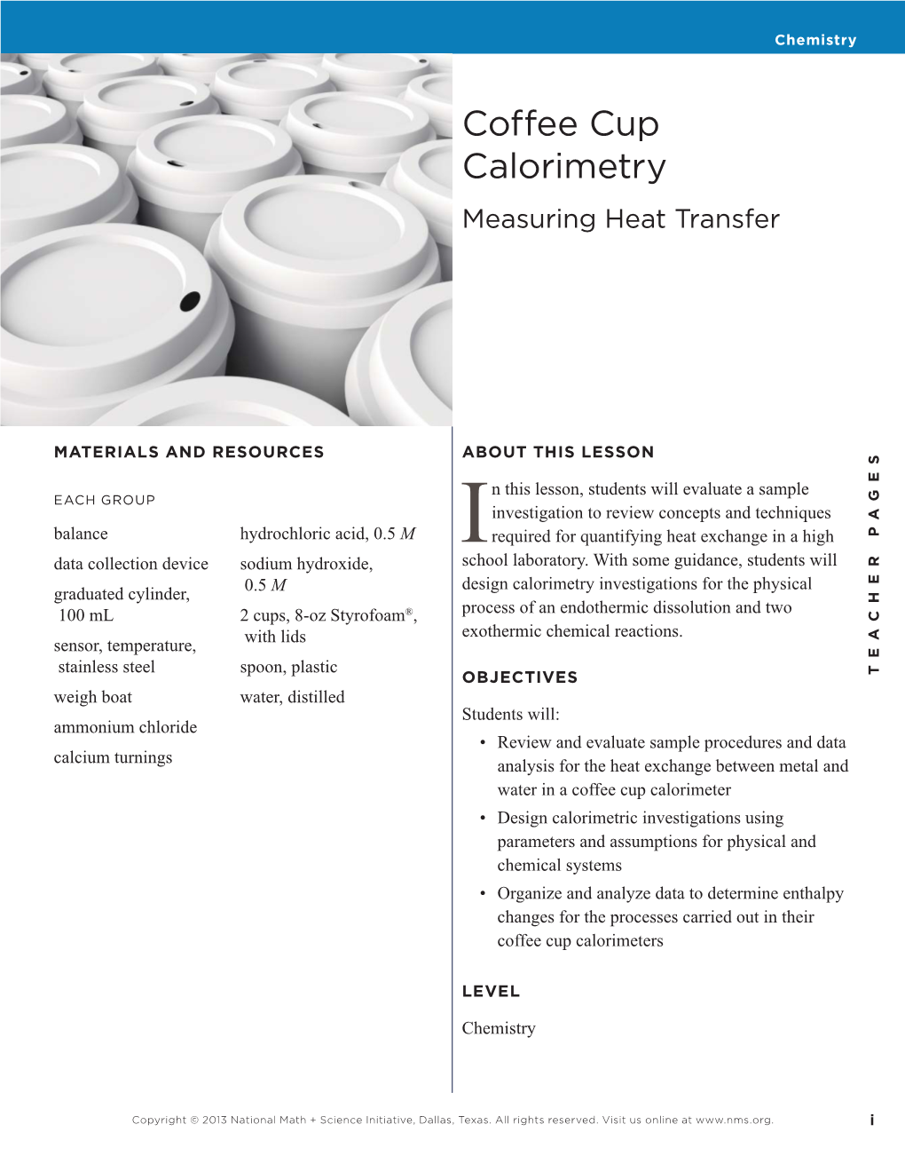 Coffee Cup Calorimetry