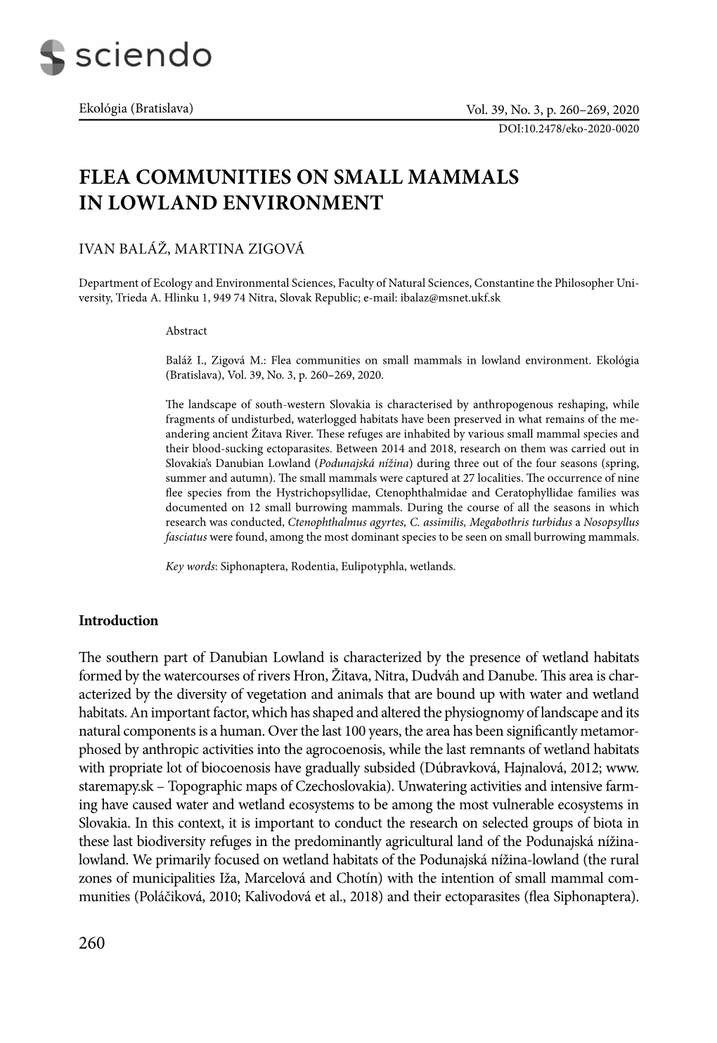 Flea Communities on Small Mammals in Lowland Environment