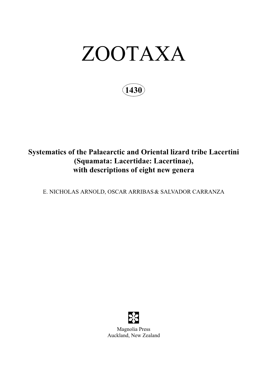 Zootaxa, Systematics of the Palaearctic And