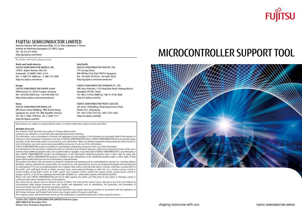 MICROCONTROLLER SUPPORT TOOL for Further Information Please Contact