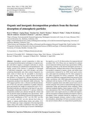 Organic and Inorganic Decomposition Products from the Thermal Desorption of Atmospheric Particles