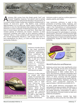 Antimony Energy and Resource Development Mineral Commodity Profile No
