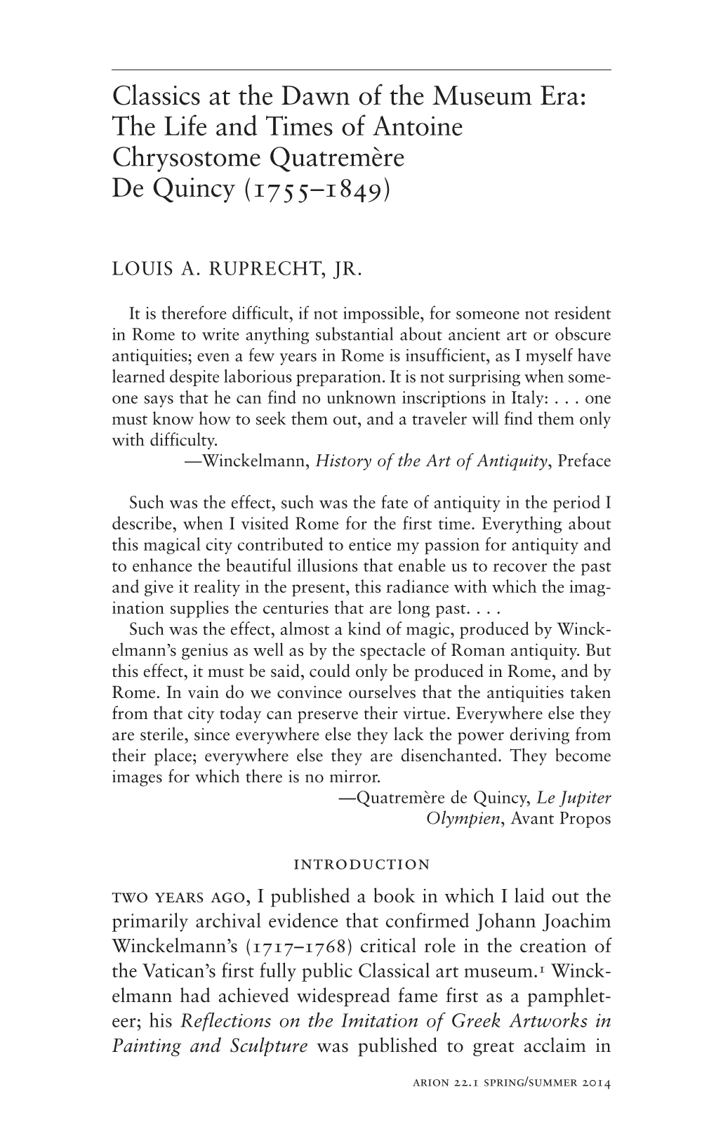 The Life and Times of Antoine Chrysostome Quatremère De Quincy (1755–1849)