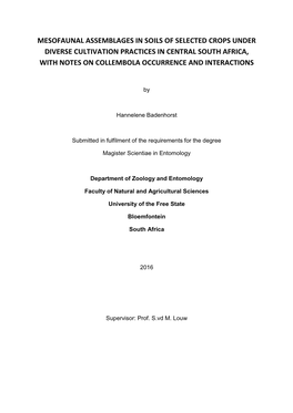 Mesofaunal Assemblages in Soils of Selected Crops Under Diverse Cultivation Practices in Central South Africa, with Notes on Collembola Occurrence and Interactions