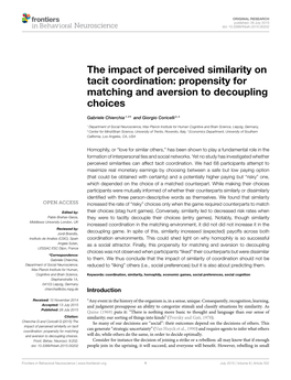 The Impact of Perceived Similarity on Tacit Coordination: Propensity for Matching and Aversion to Decoupling Choices