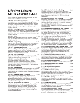 Lifetime Leisure Skills Courses (LLS) 1