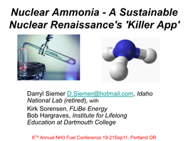 Nuclear Ammonia – a “Green” Transportation Fuel