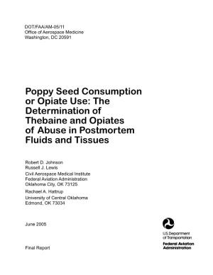 Poppy Seed Consumption Or Opiate Use: the Determination of Thebaine and Opiates of Abuse in Postmortem Fluids and Tissues