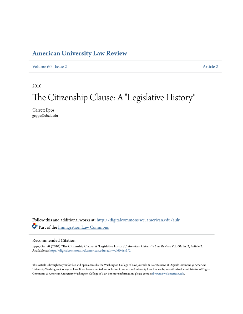 The Citizenship Clause: a ―Legislative History‖