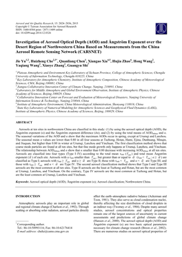 Investigation of Aerosol Optical Depth (AOD) and Ångström Exponent Over