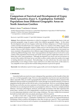 Comparison of Survival and Development of Gypsy Moth Lymantria Dispar L. (Lepidoptera: Erebidae) Populations from Diﬀerent Geographic Areas on North American Conifers