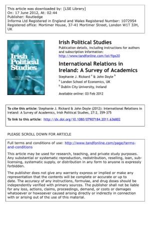 International Relations in Ireland: a Survey of Academics Stephanie J