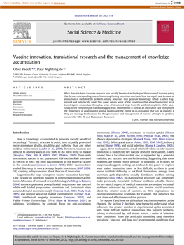 Vaccine Innovation, Translational Research and the Management of Knowledge Accumulation