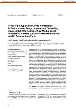 Nonallergic Hypersensitivity to Nonsteroidal Antiinflammatory
