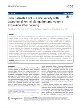 Pusa Basmati 1121 – a Rice Variety with Exceptional Kernel Elongation