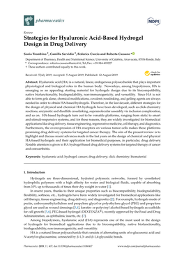 Strategies for Hyaluronic Acid-Based Hydrogel Design in Drug Delivery