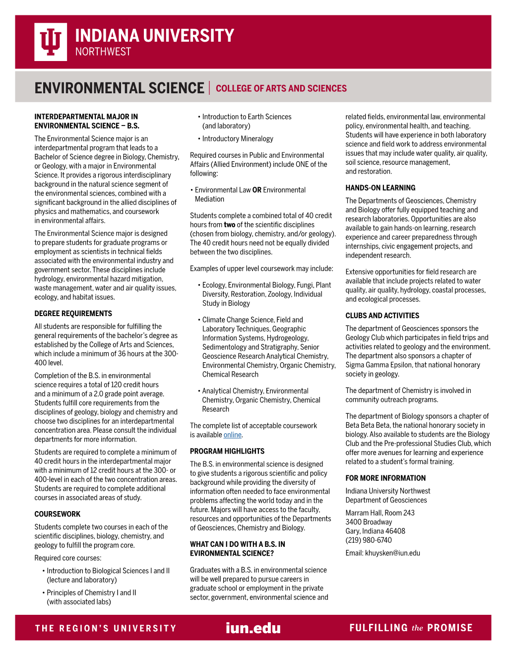 Environmental Science I College of Arts and Sciences