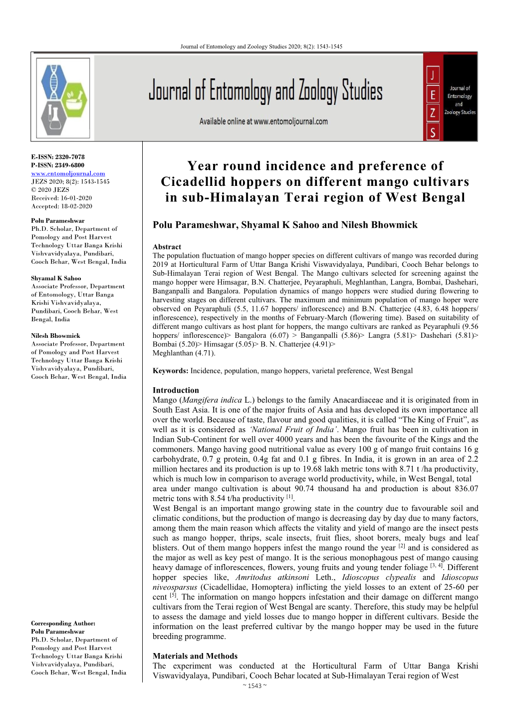 Year Round Incidence and Preference of Cicadellid Hoppers on Different