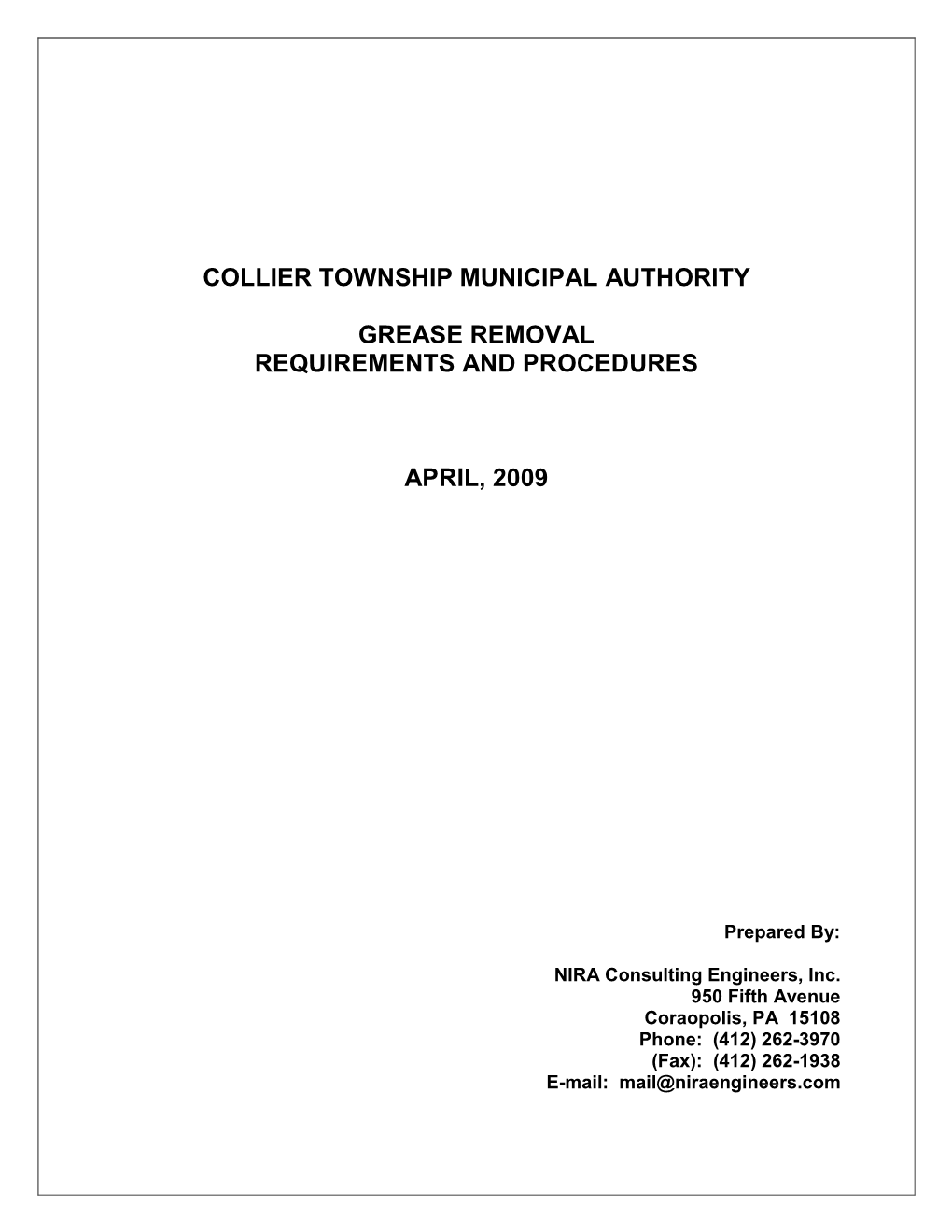 Collier Township Municipal Authority Grease Removal Requirements and Procedures April, 2009