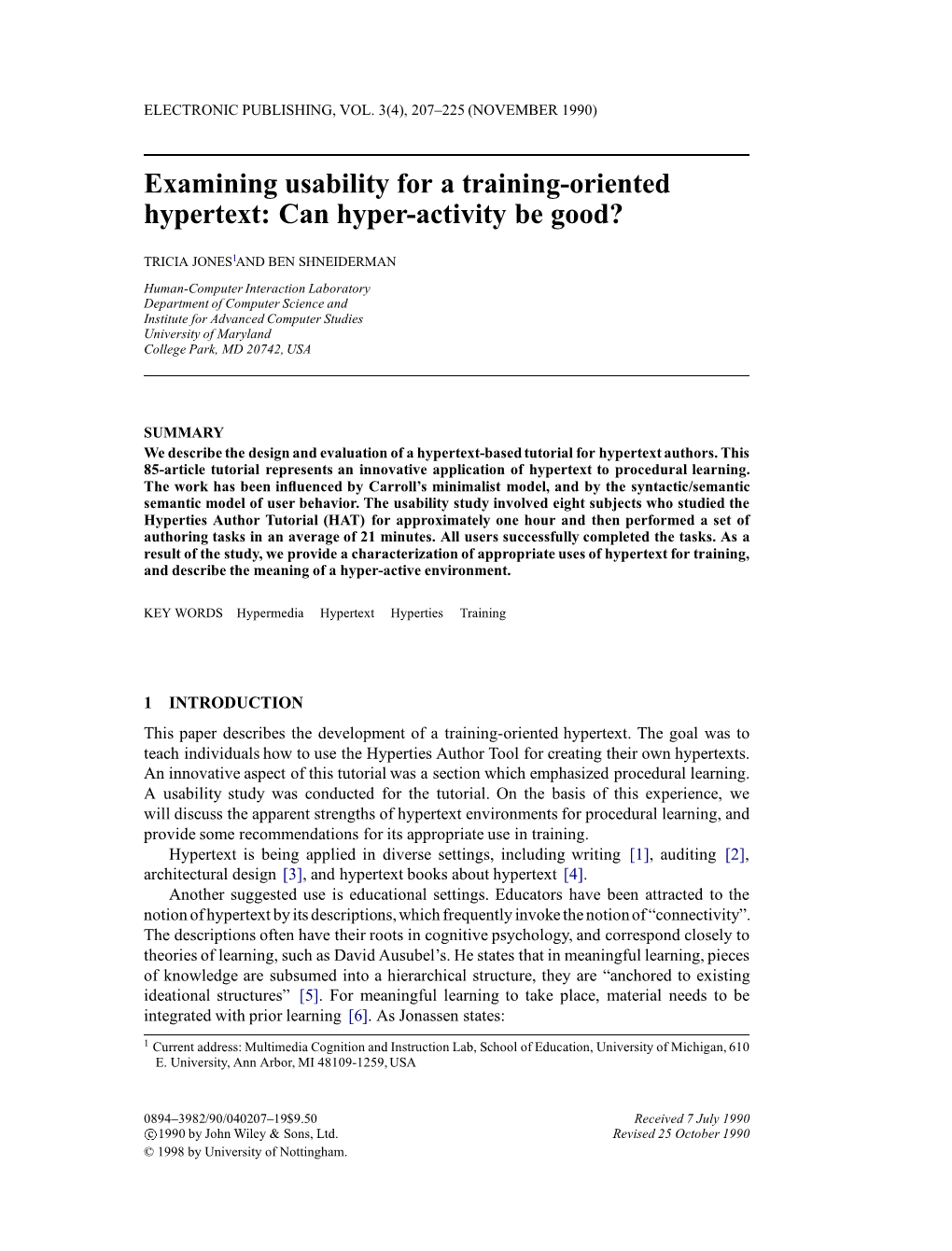 Examining Usability for a Training-Oriented Hypertext: Can Hyper-Activity Be Good?