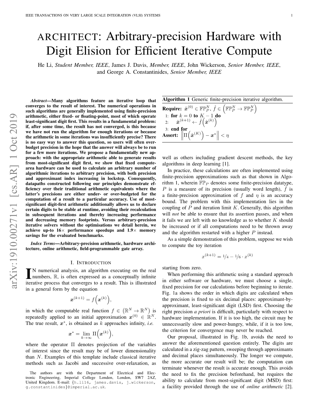 Architect: Arbitrary-Precision Hardware with Digit Elision for Efficient Iterative Compute 3