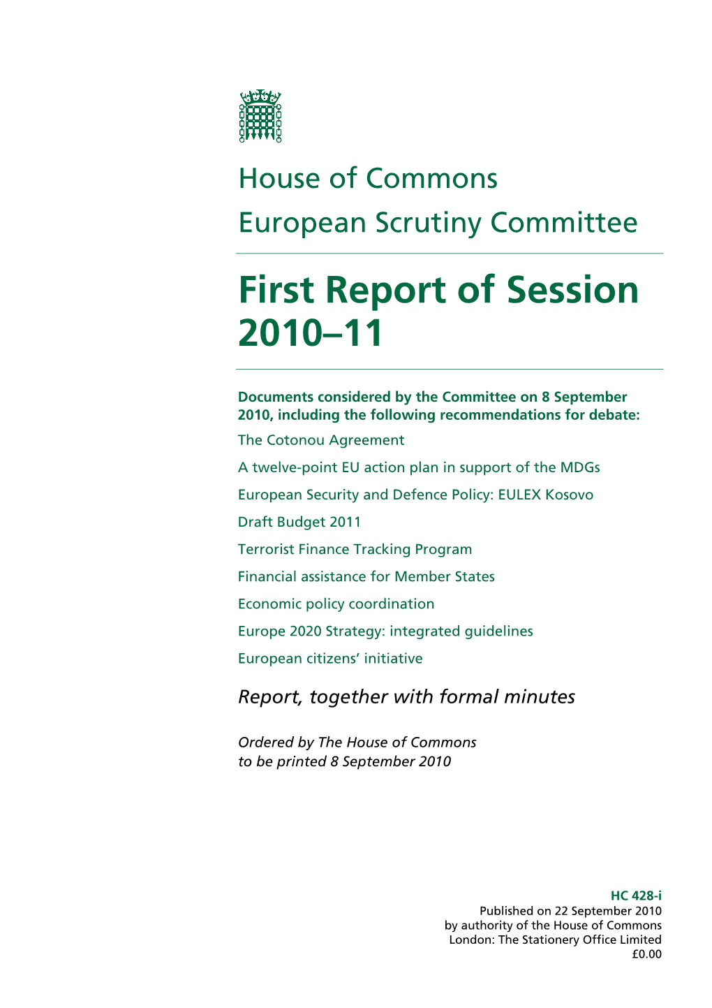 First Report of Session 2010–11