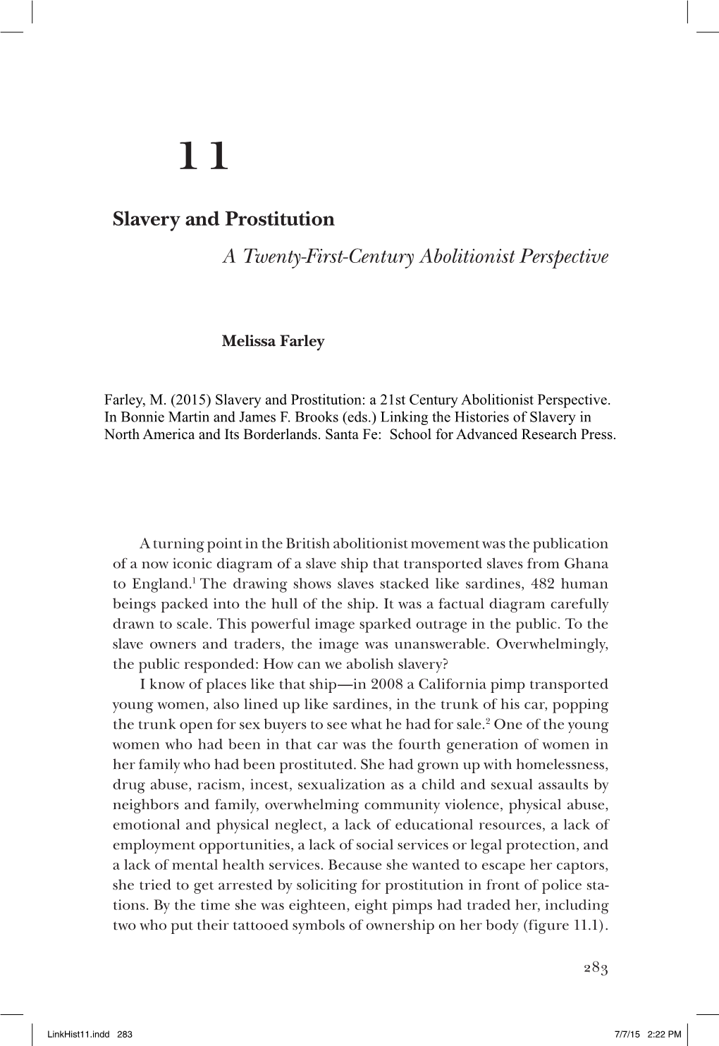 Slavery and Prostitution a Twenty-First-Century Abolitionist Perspective