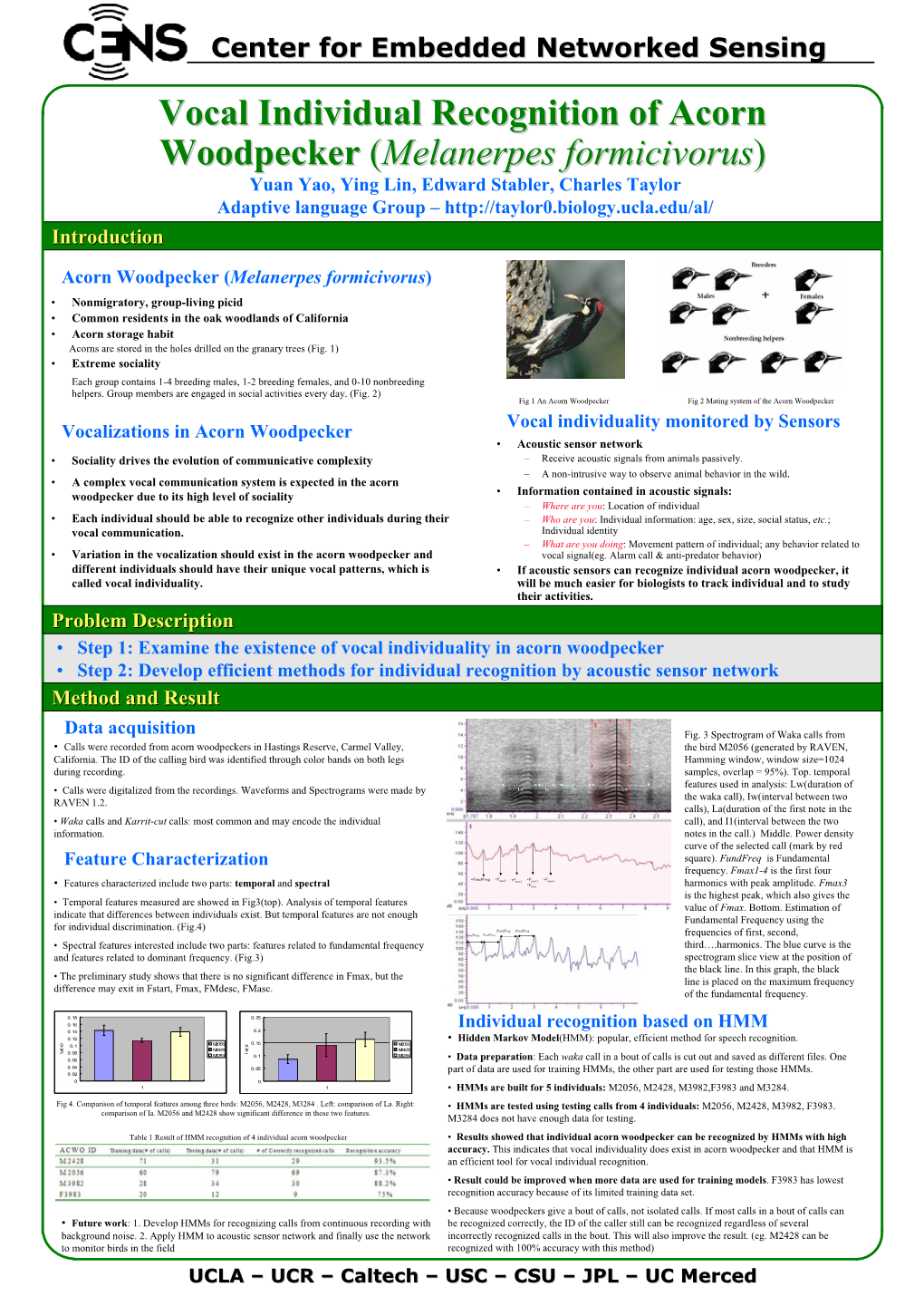 Vocal Individual Recognition of Acorn Woodpecker (Melanerpes