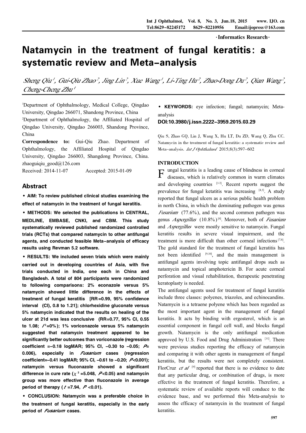 Natamycin in the Treatment of Fungal Keratitis: a Systematic Review and Meta-Analysis