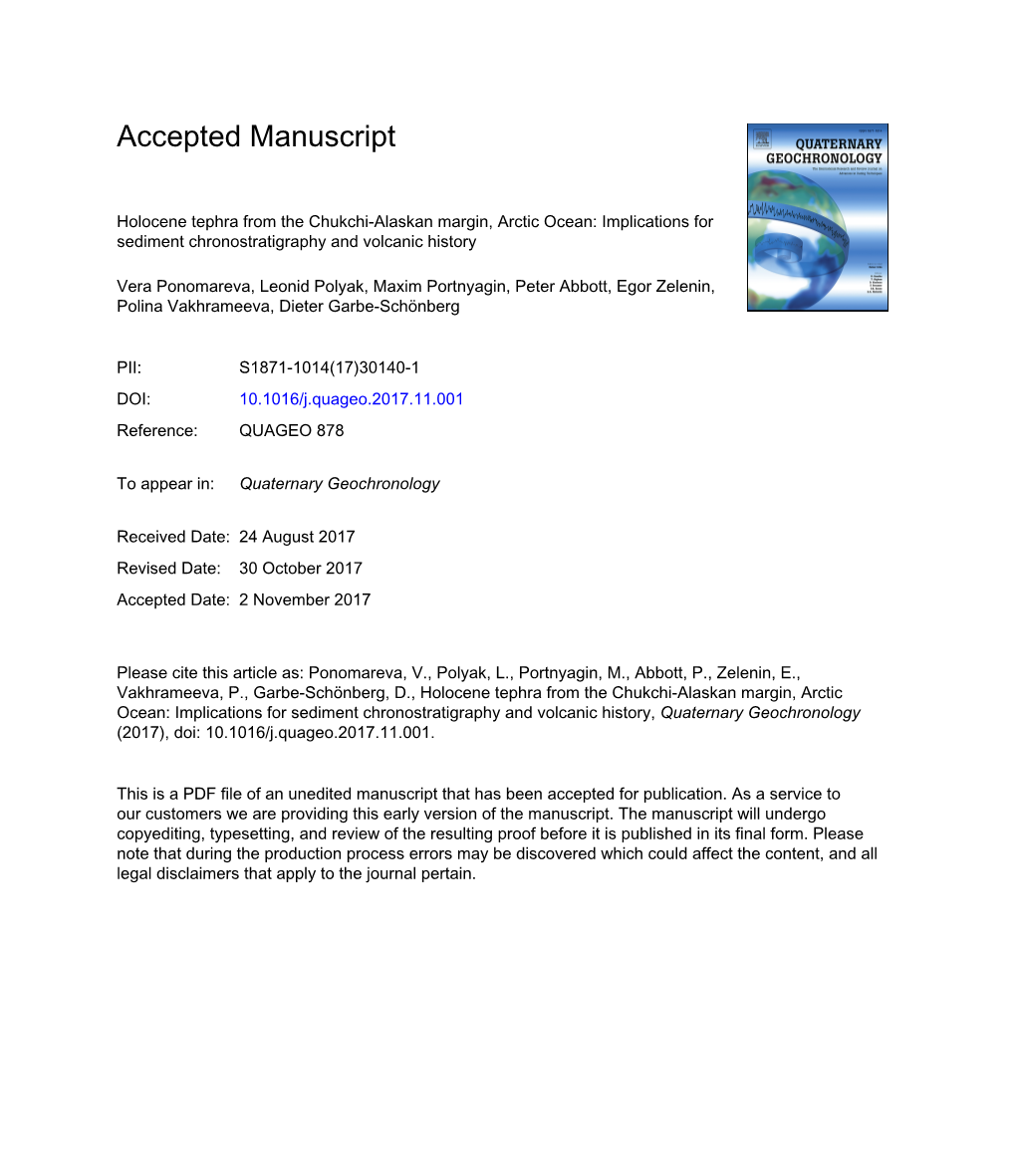 Holocene Tephra from the Chukchi-Alaskan Margin, Arctic Ocean: Implications for Sediment Chronostratigraphy and Volcanic History