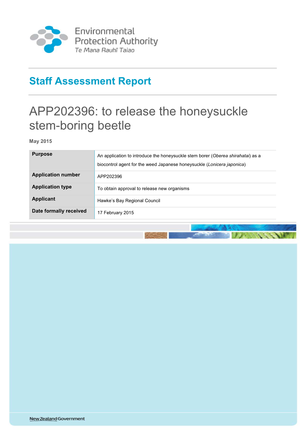 APP202396: to Release the Honeysuckle Stem-Boring Beetle