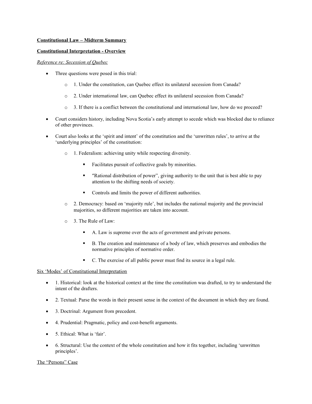 Constitutional Law Midterm Summary