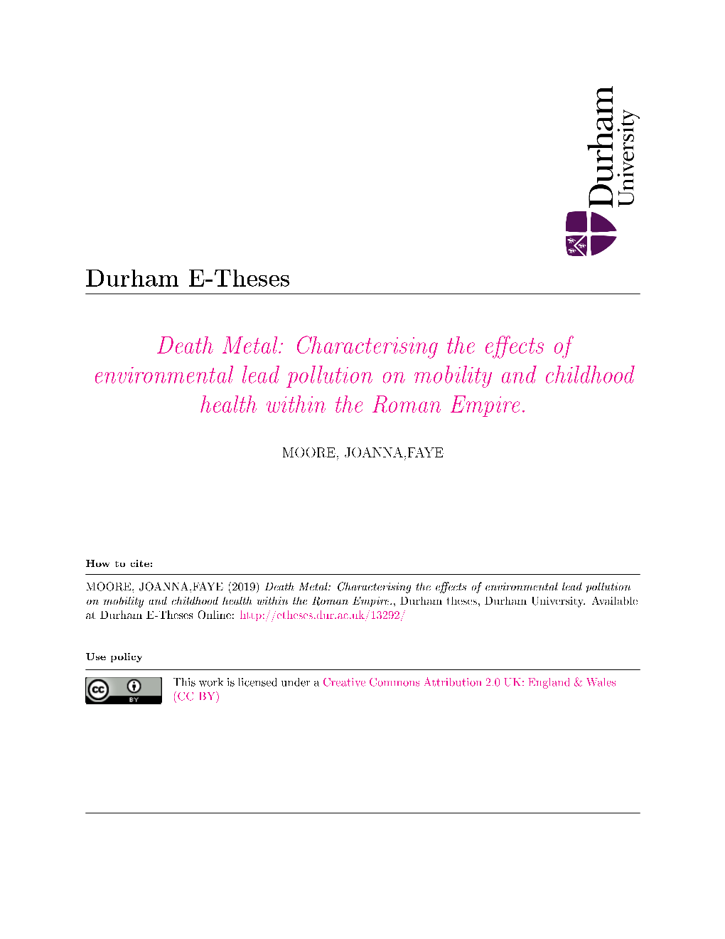 Death Metal: Characterising the E Ects of Environmental Lead Pollution On