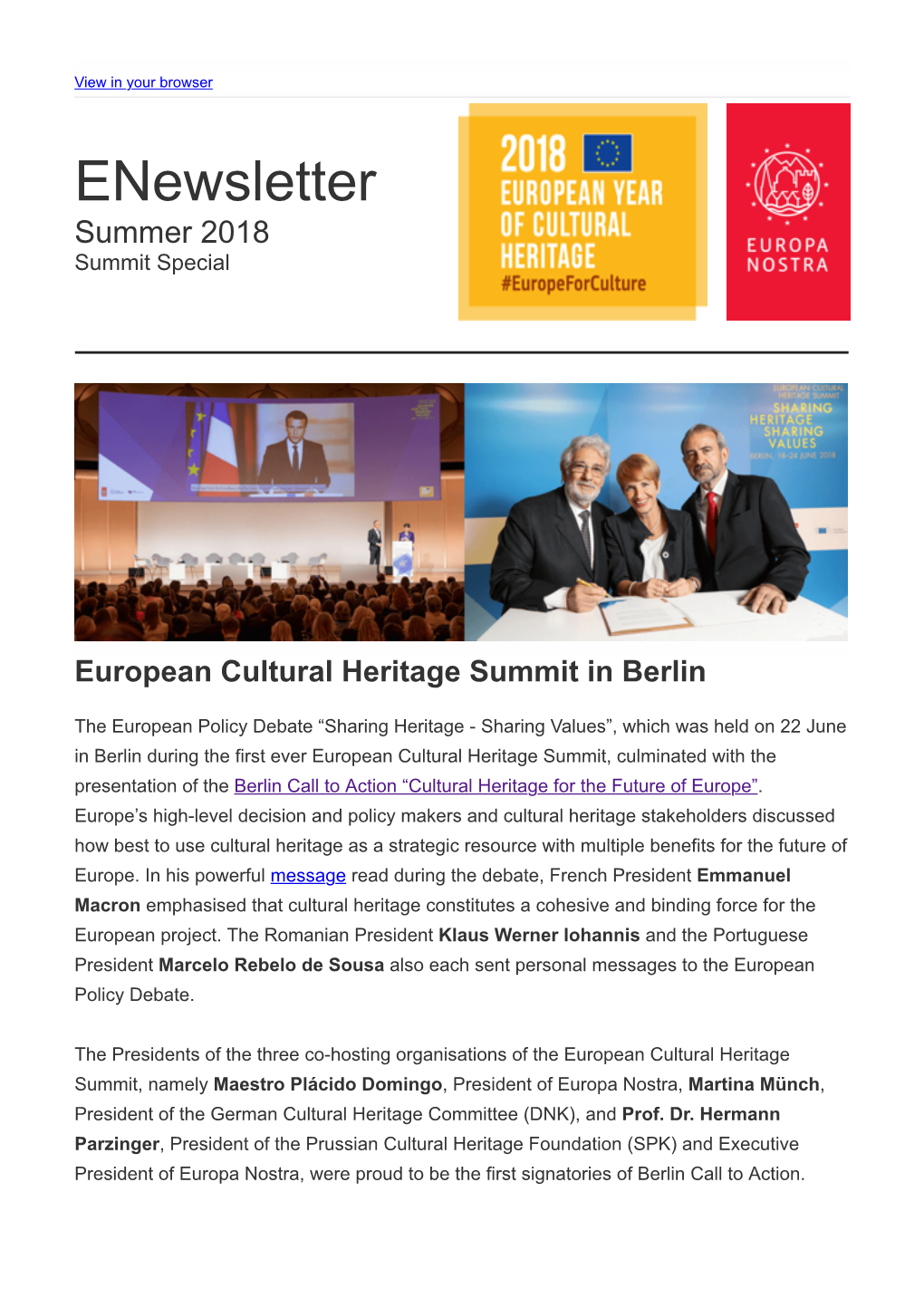 Europa Nostra Summer 2018 Enewsletter