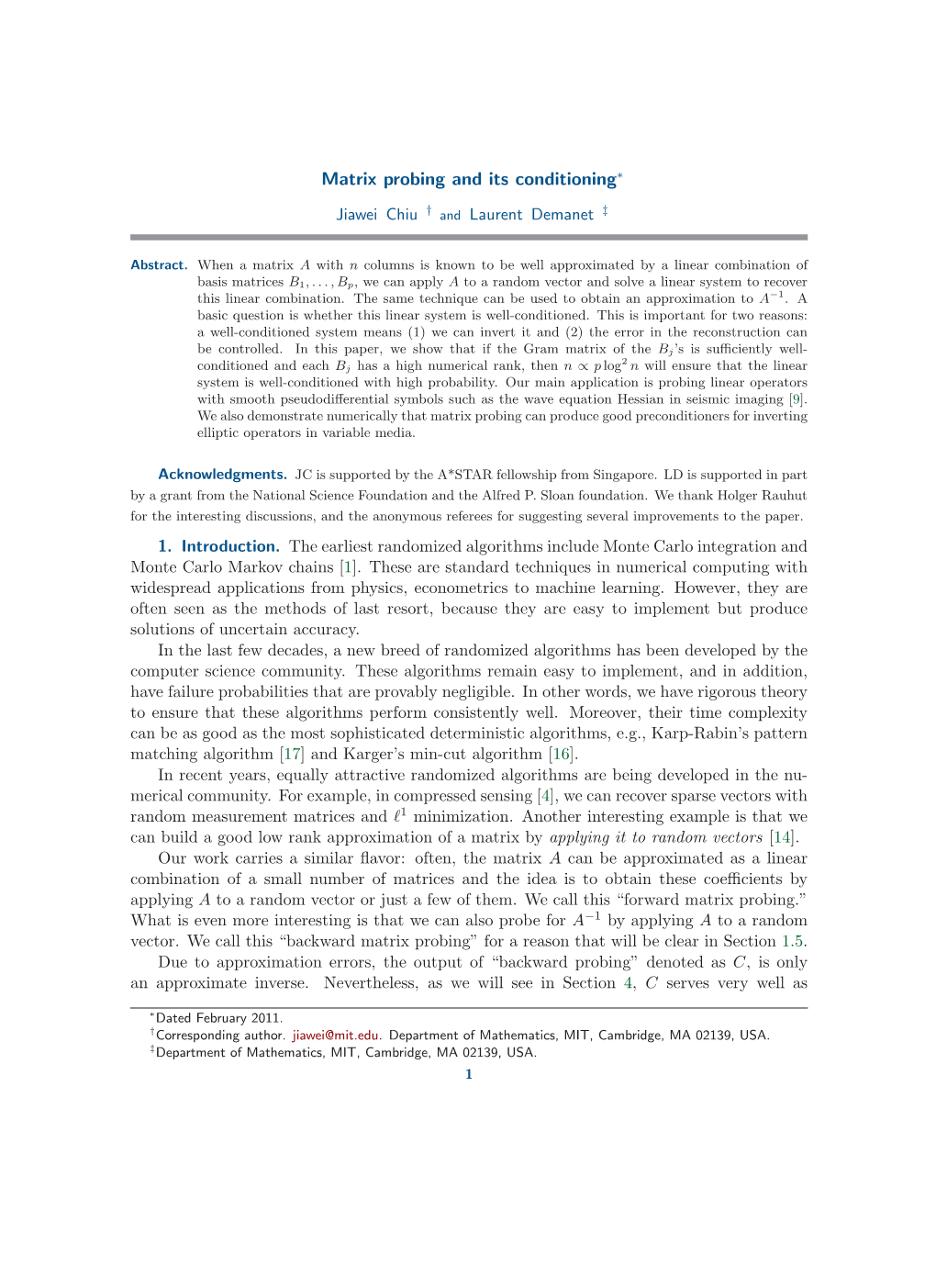 Matrix Probing and Its Conditioning∗