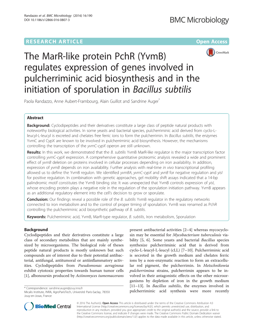 (Yvmb) Regulates Expression of Genes Involved in Pulcherriminic Acid