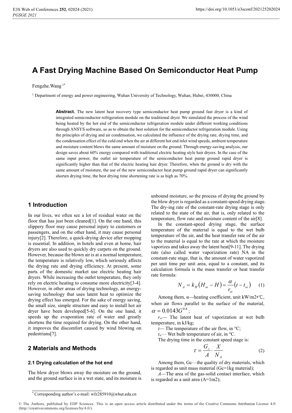 A Fast Drying Machine Based on Semiconductor Heat Pump