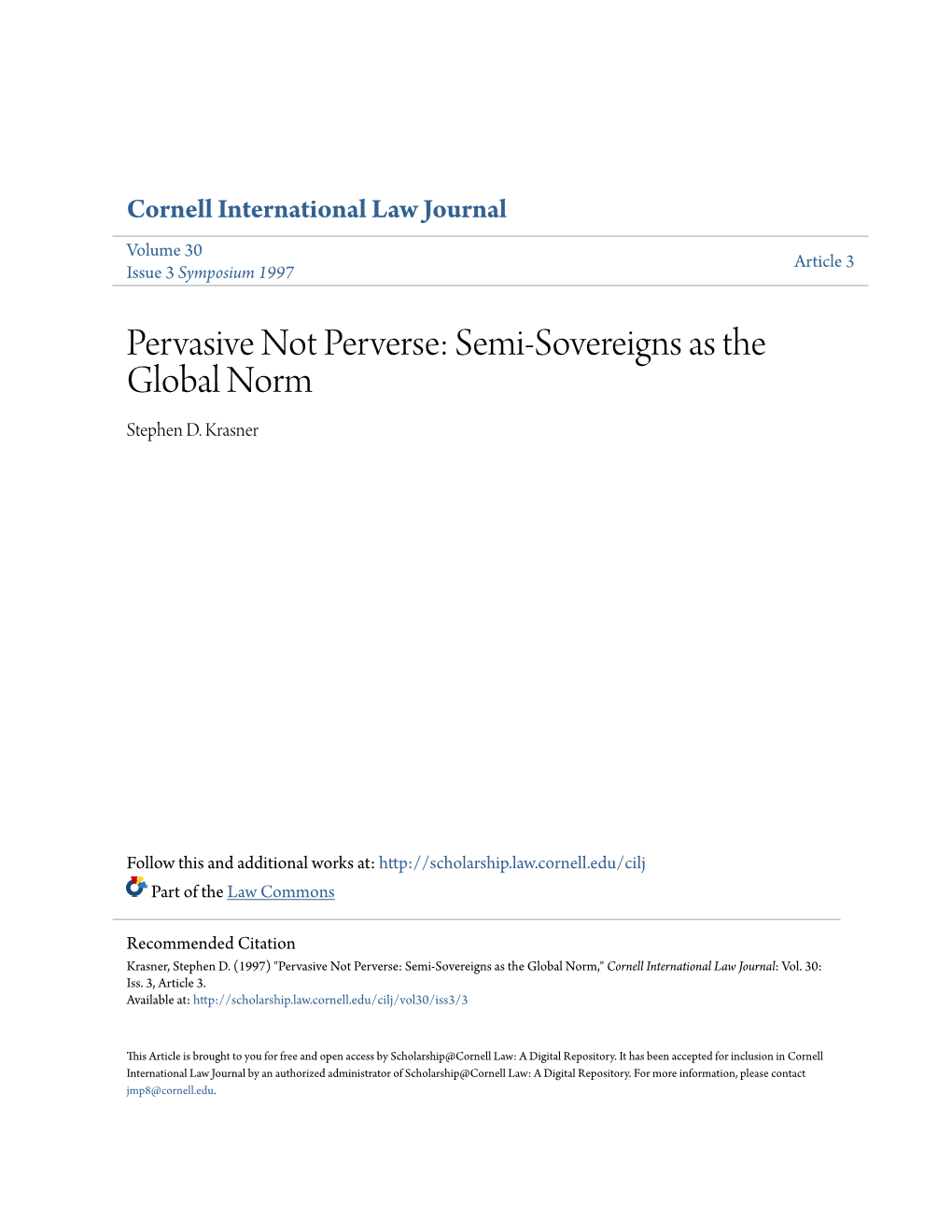 Pervasive Not Perverse: Semi-Sovereigns As the Global Norm Stephen D