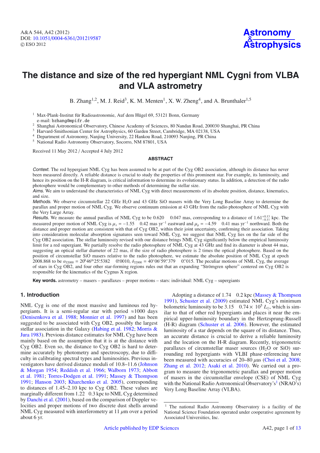 The Distance and Size of the Red Hypergiant NML Cygni from VLBA and VLA Astrometry