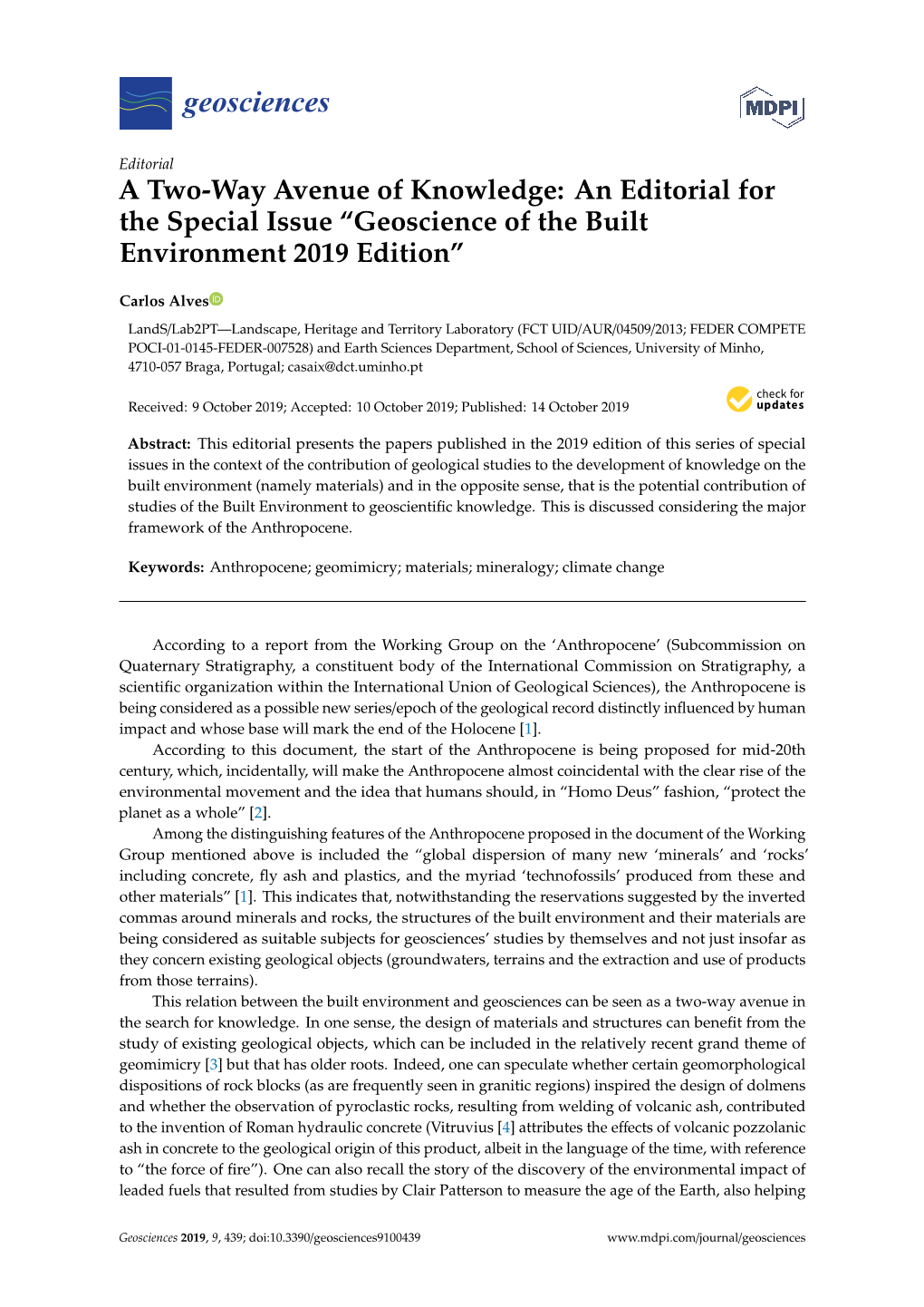 Geoscience of the Built Environment 2019 Edition”