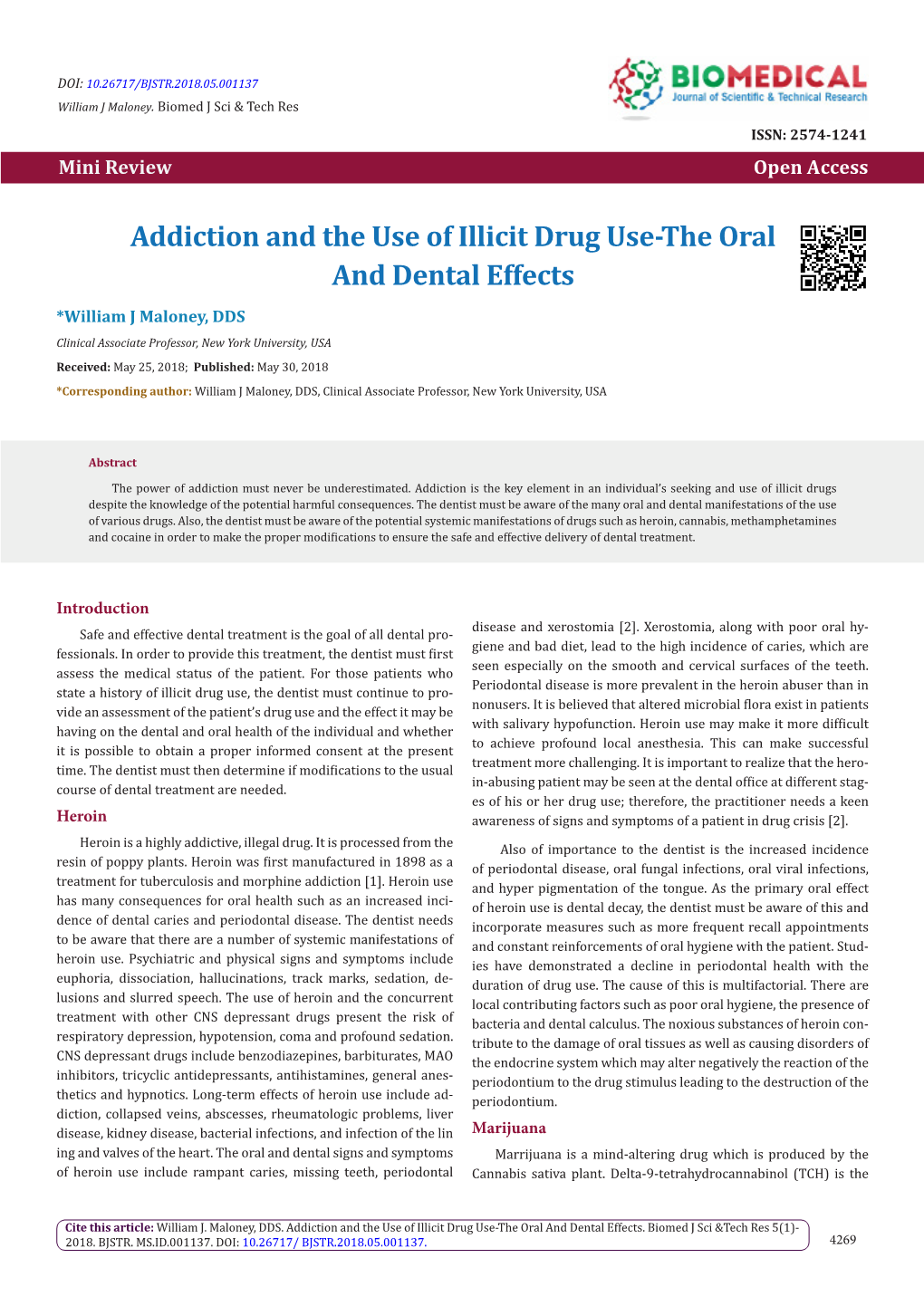 Addiction and the Use of Illicit Drug Use-The Oral and Dental Effects