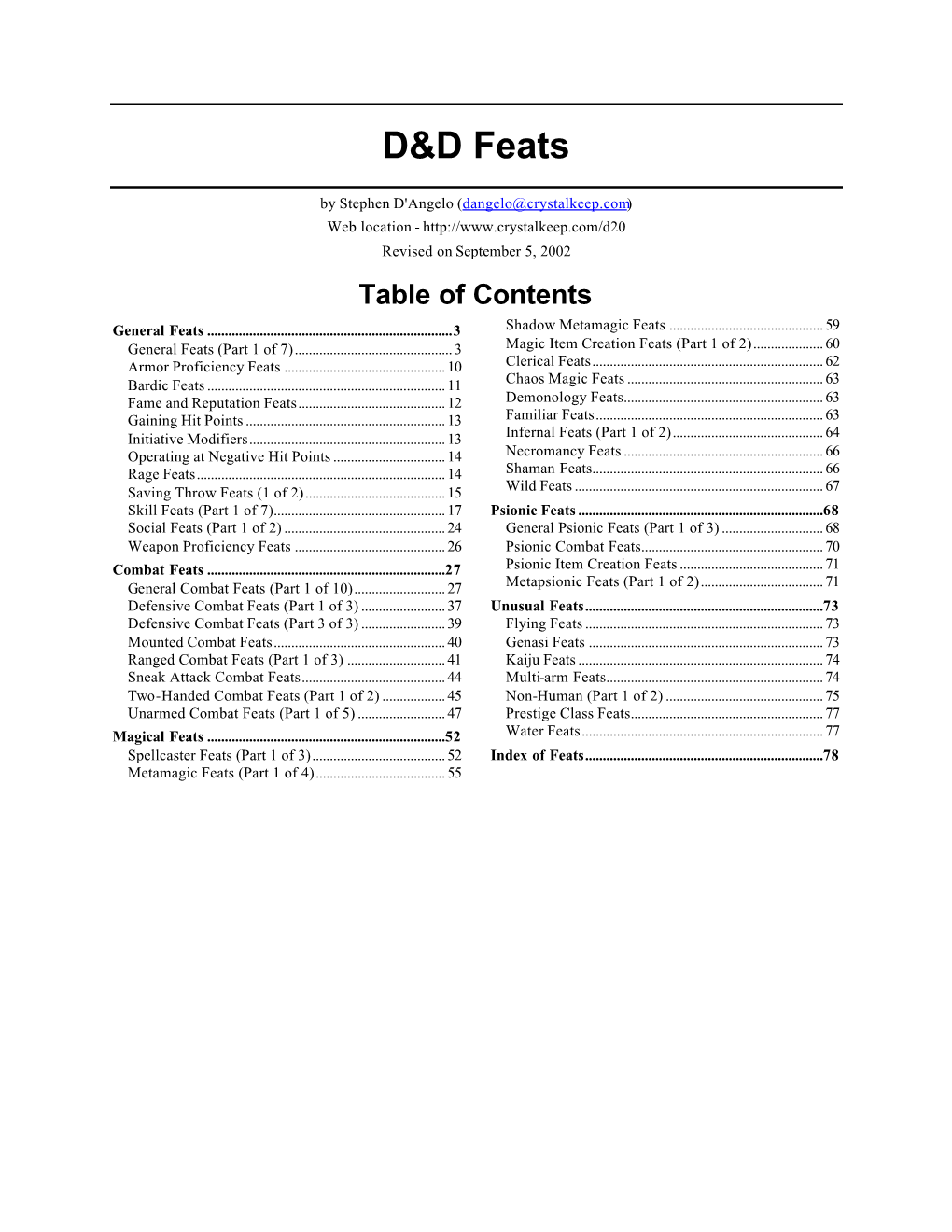 D&D Feats -.:: GEOCITIES.Ws